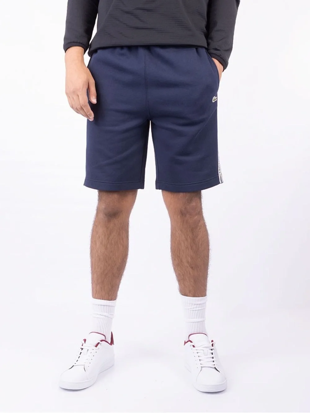 Lacoste Shorts Mens Size XXL Navy Blue Taped Logo Side Seam Crocodile 8in Inseam